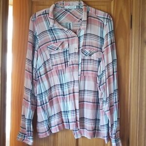 Pink, black and white plaid top